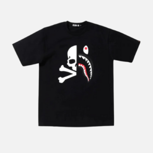 BAPE Vs Mastermind Half Skull Half Shark Double Sided Tee Black