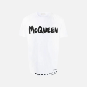 Alexander McQueen Logo-Printed Cotton-Jersey T-shirt White With A Black Logo Print