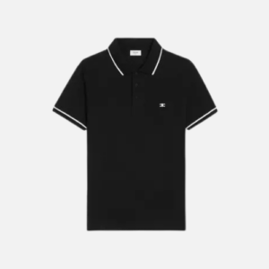Celine Classic Polo Shirt Black Cotton Piqué With White Tipping And A Triomphe Logo Embroidery
