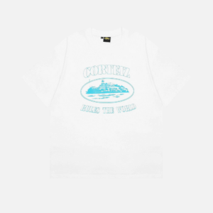 Corteiz 4Starz Alcatraz T-Shirt White With A Blue Logo Print