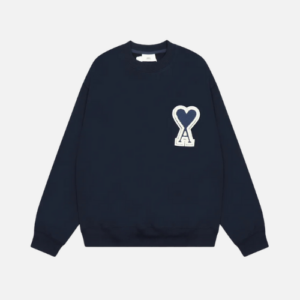 Hoodie Navy Blue White Heart AMI