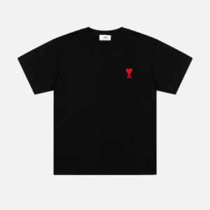 Ami Paris Ami De Coeur T-Shirt Black Organic Cotton With A Red Heart Logo