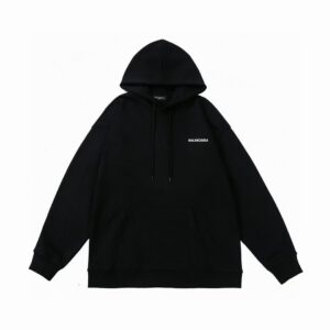 Balenciaga White Small Logo Hoodie Black