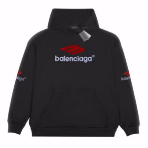 Balenciaga Red Icon Logo Hoodie Black
