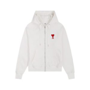 AMI Paris Zipped Hoodie White Cotton