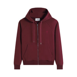 Ami Paris Ami De Coeur Zip-Up Hoodie Maroon