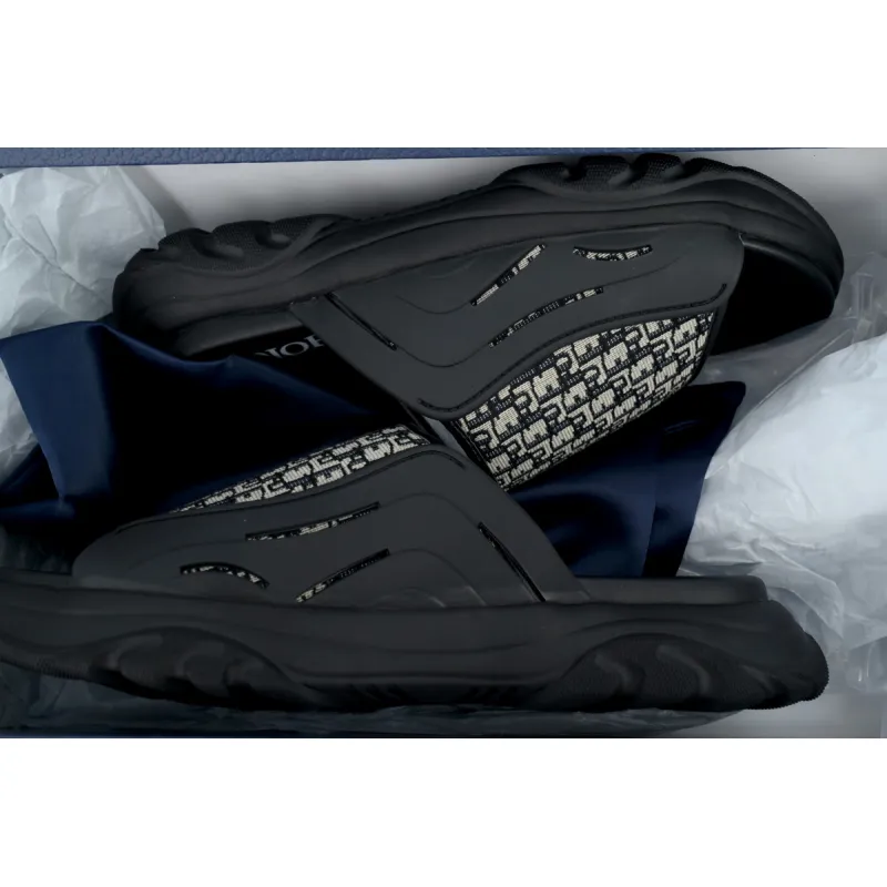 Dior Oblique Flat Sandals Mules Shoes Logo Black Beige - Imagen 2