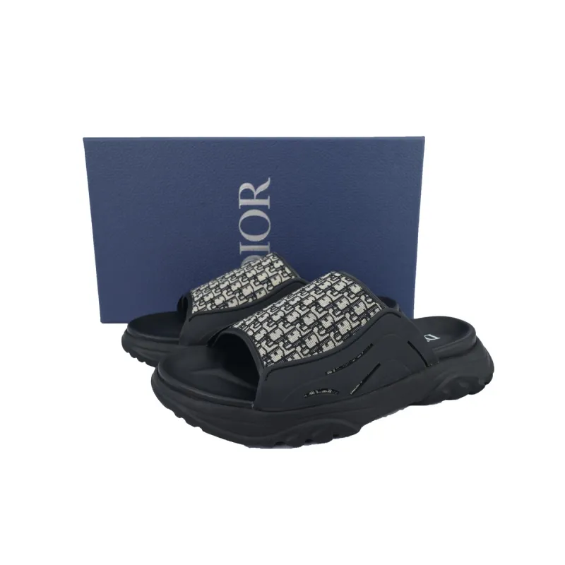 Dior Oblique Flat Sandals Mules Shoes Logo Black Beige - Imagen 3